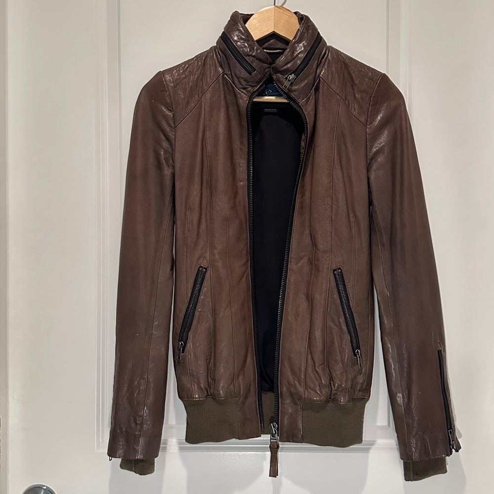 Mackage Authentic Lamb Leather Moto Motorcycle Jacket with hood